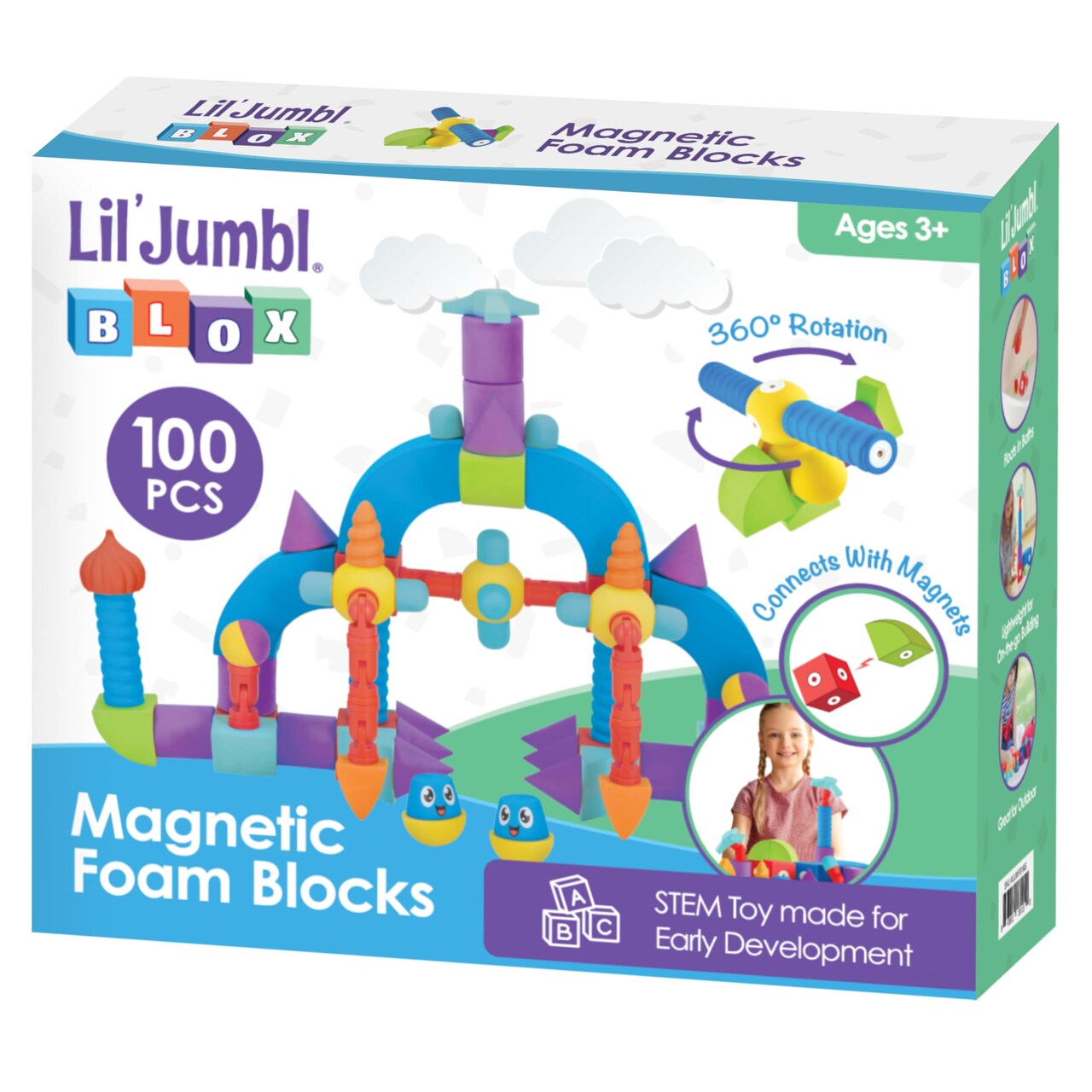 Lil' Jumbl Blox Magnetic Building Blocks Set, STEM Education Foam Blocks for Boys & Girls Ages 3-6